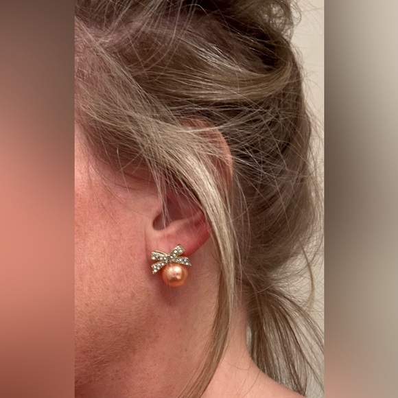 Gold & Pink Bow Earrings - Picture 2 of 2